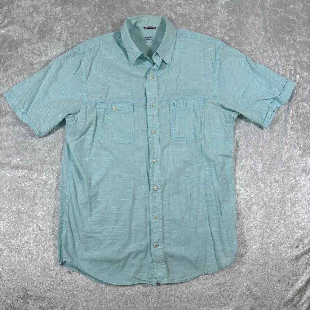 Men's Izod Blue Button Up Shirt Size Large